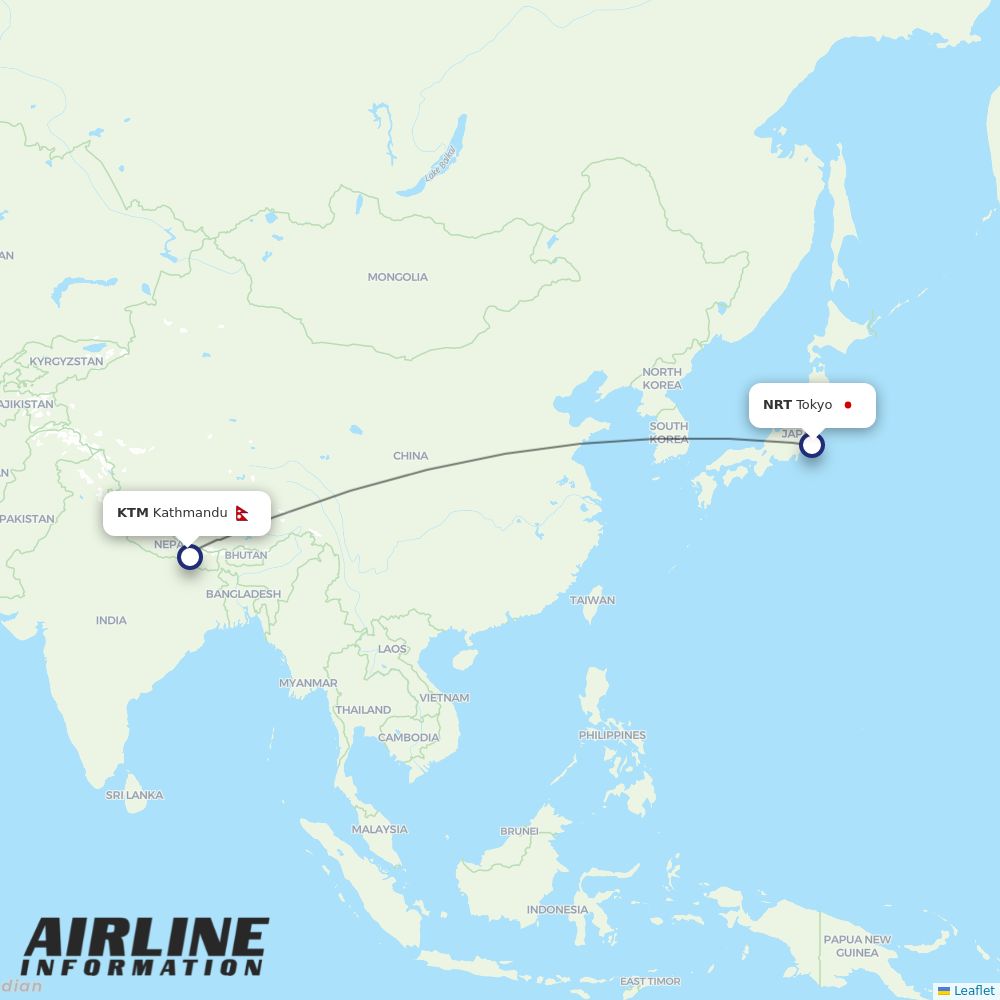 Nepal Airlines routes from NRT