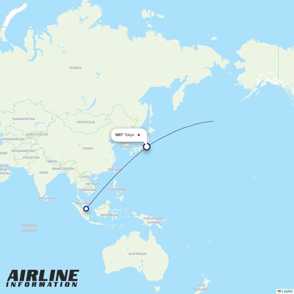 Singapore Airlines routes from NRT