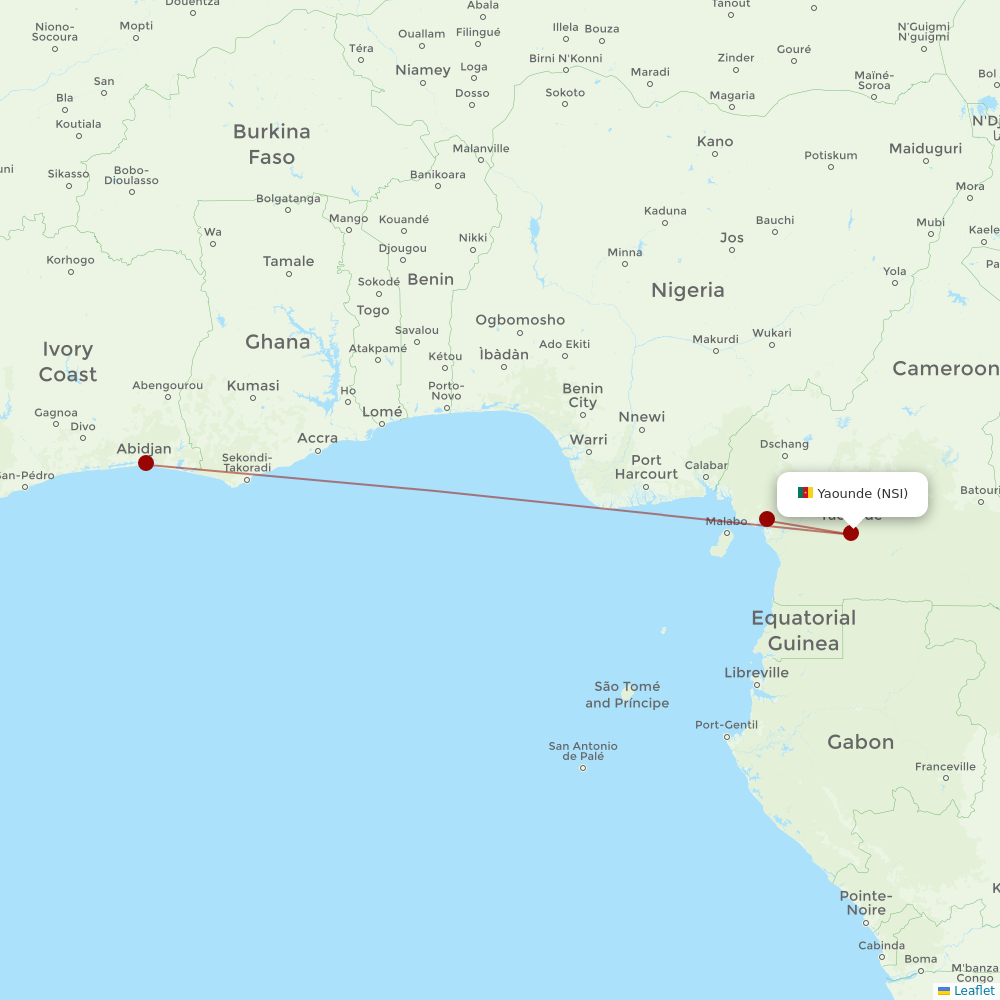 Air Cote D'Ivoire at NSI route map