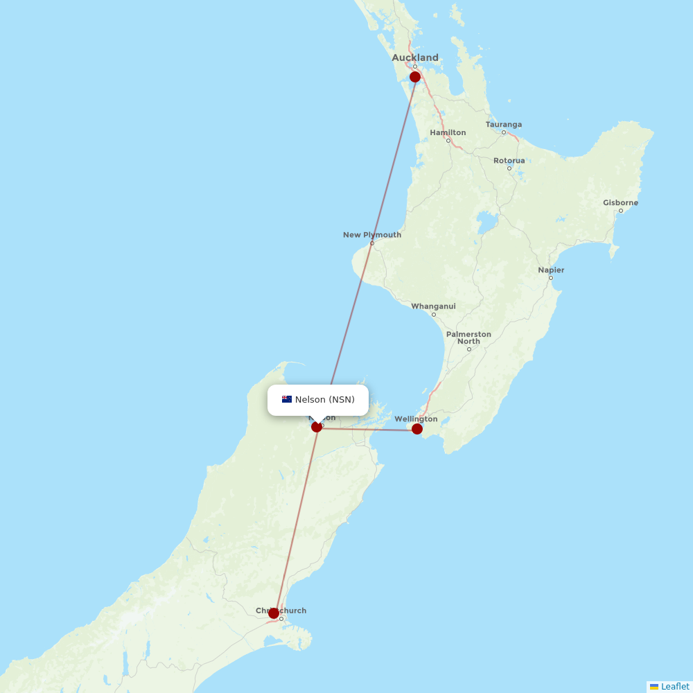Air New Zealand at NSN route map