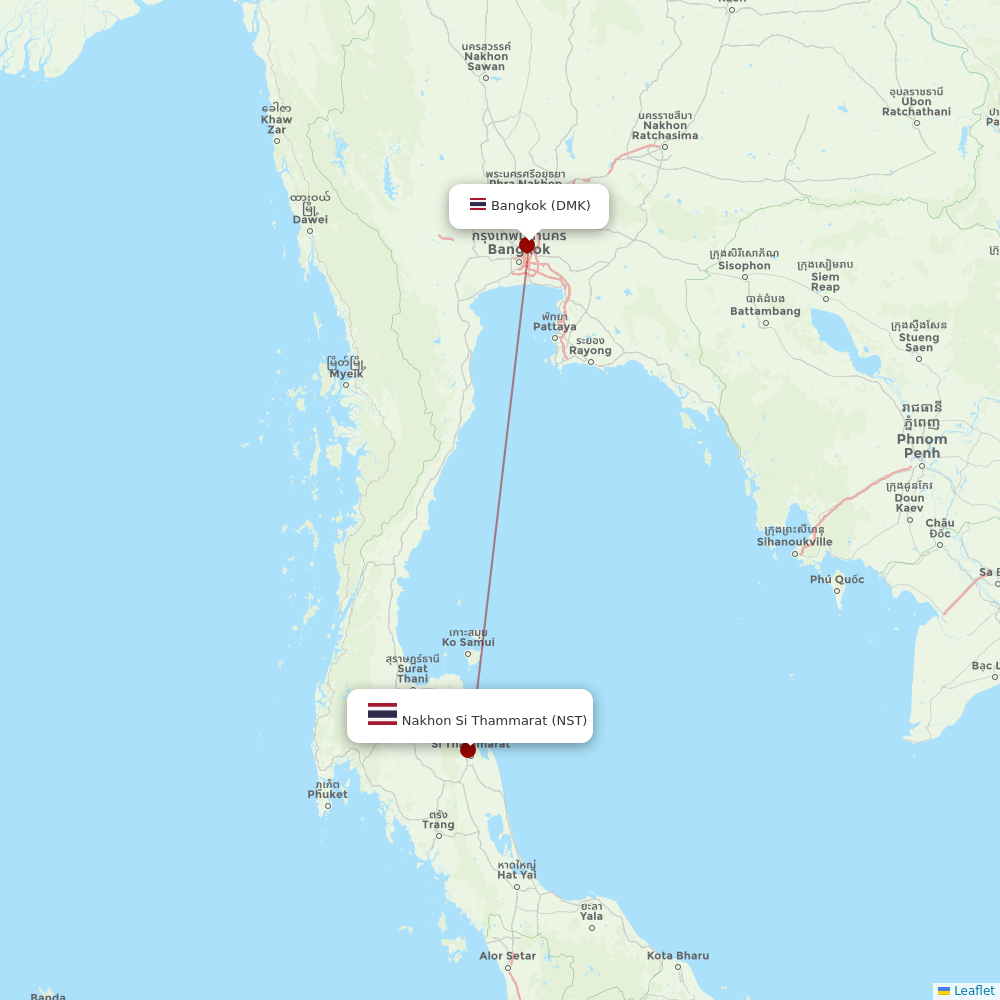Thai Lion Air at NST route map