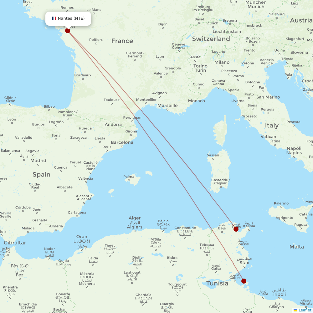 Nouvelair Tunisie at NTE route map