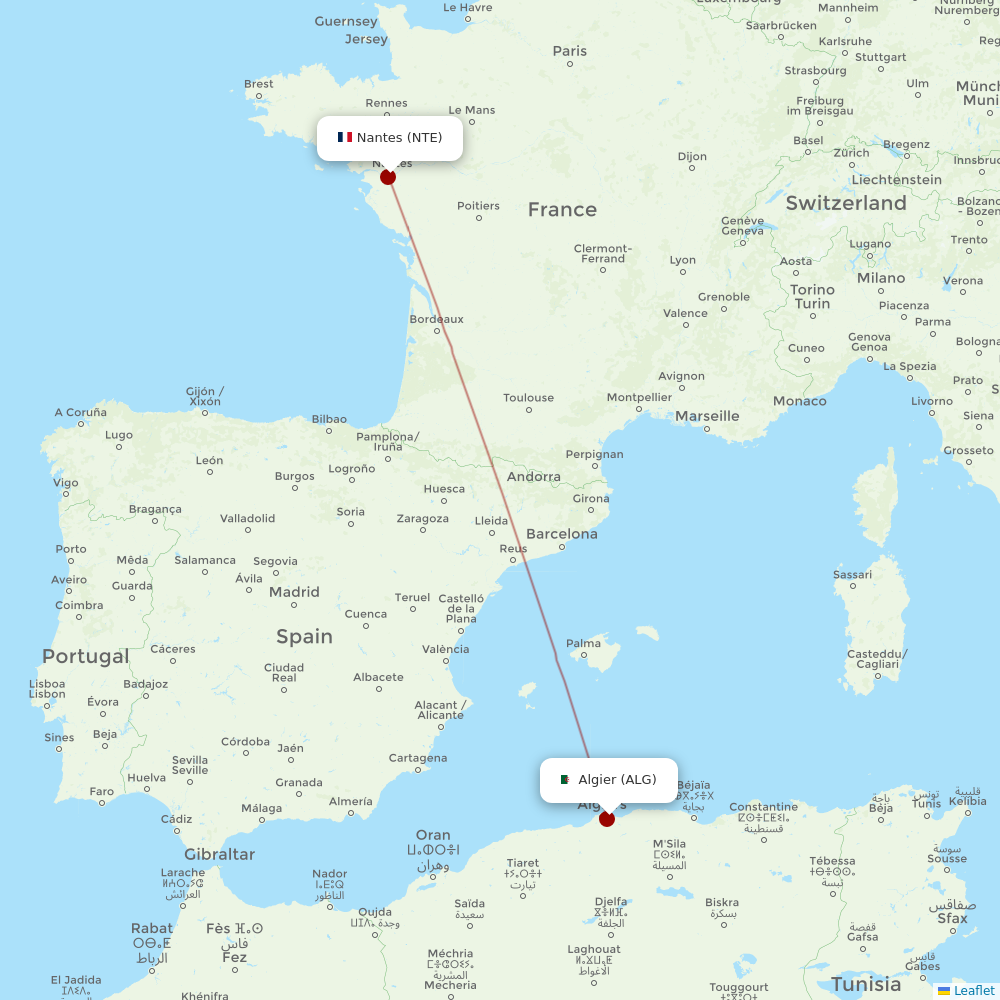 Tassili Airlines at NTE route map