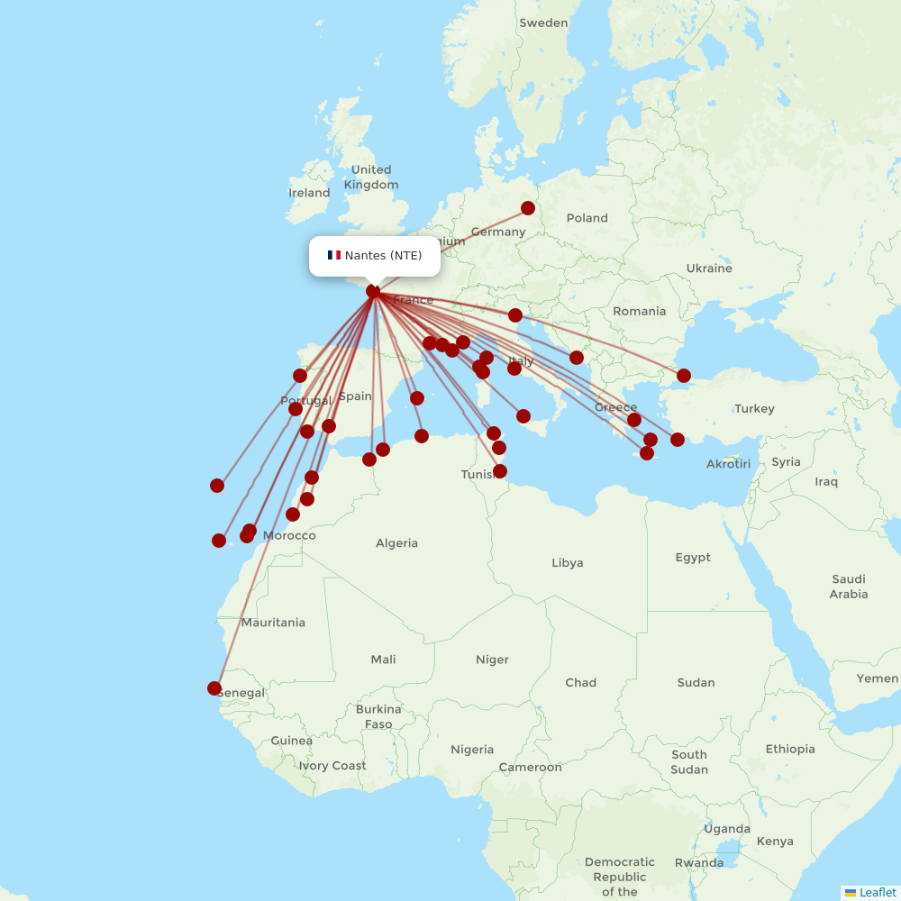 Transavia France at NTE route map