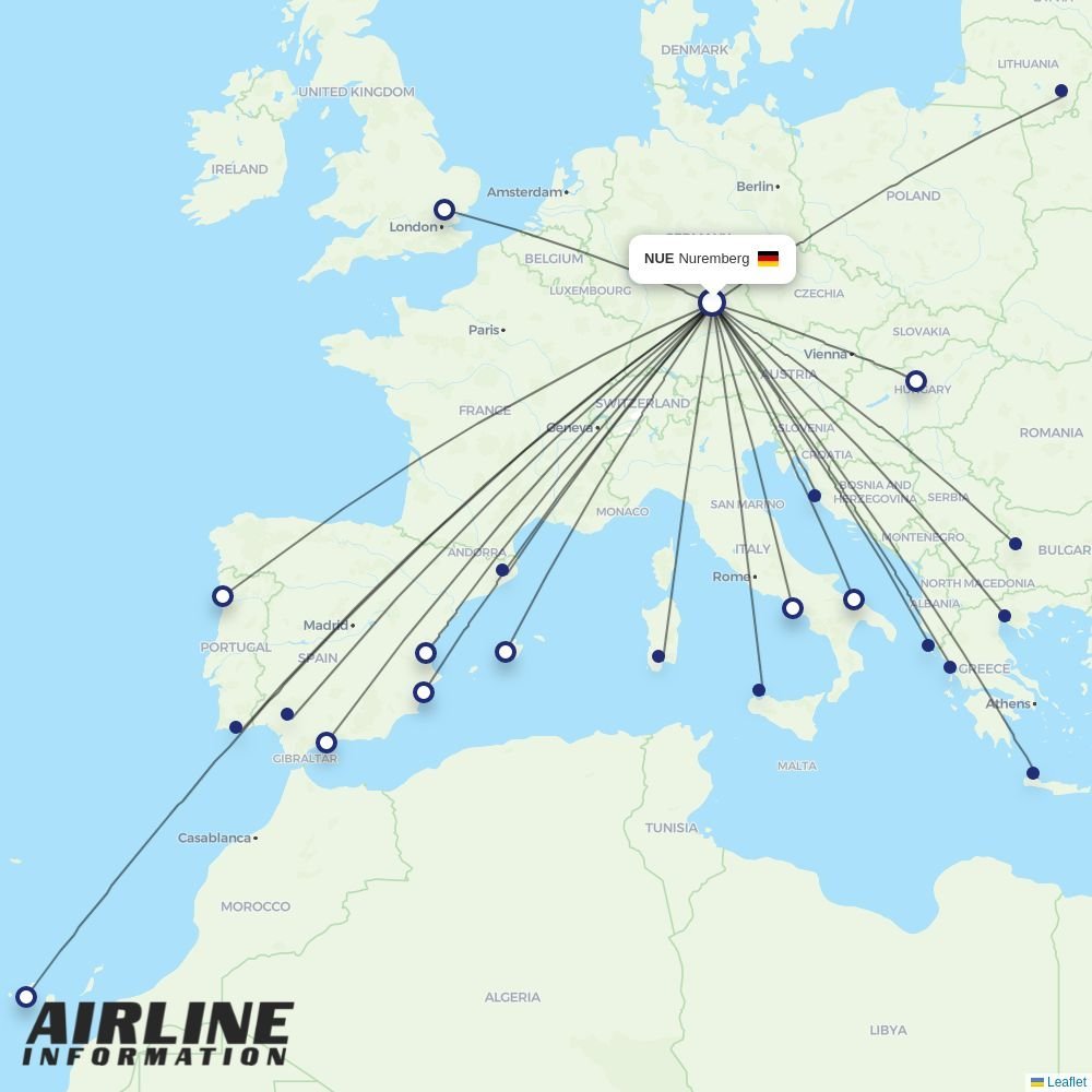 Ryanair routes from NUE