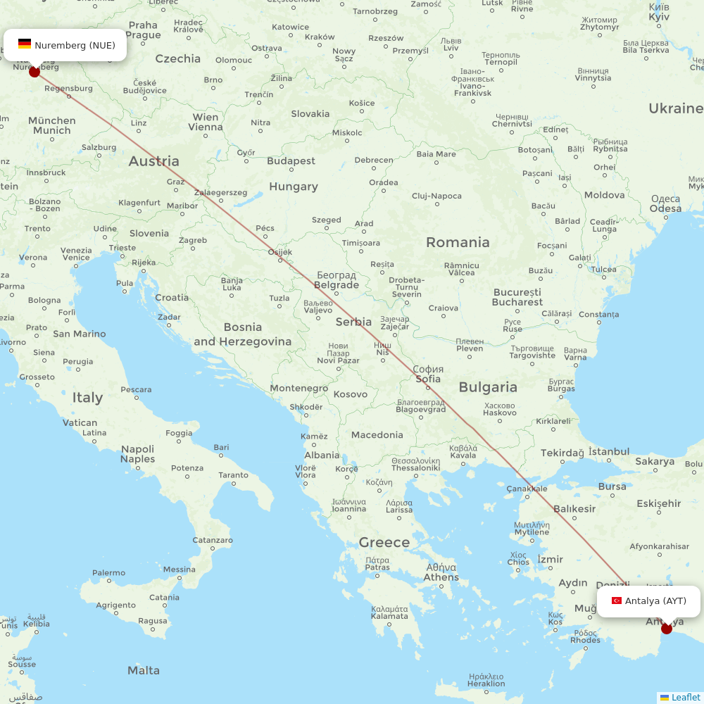 Corendon Airlines at NUE route map