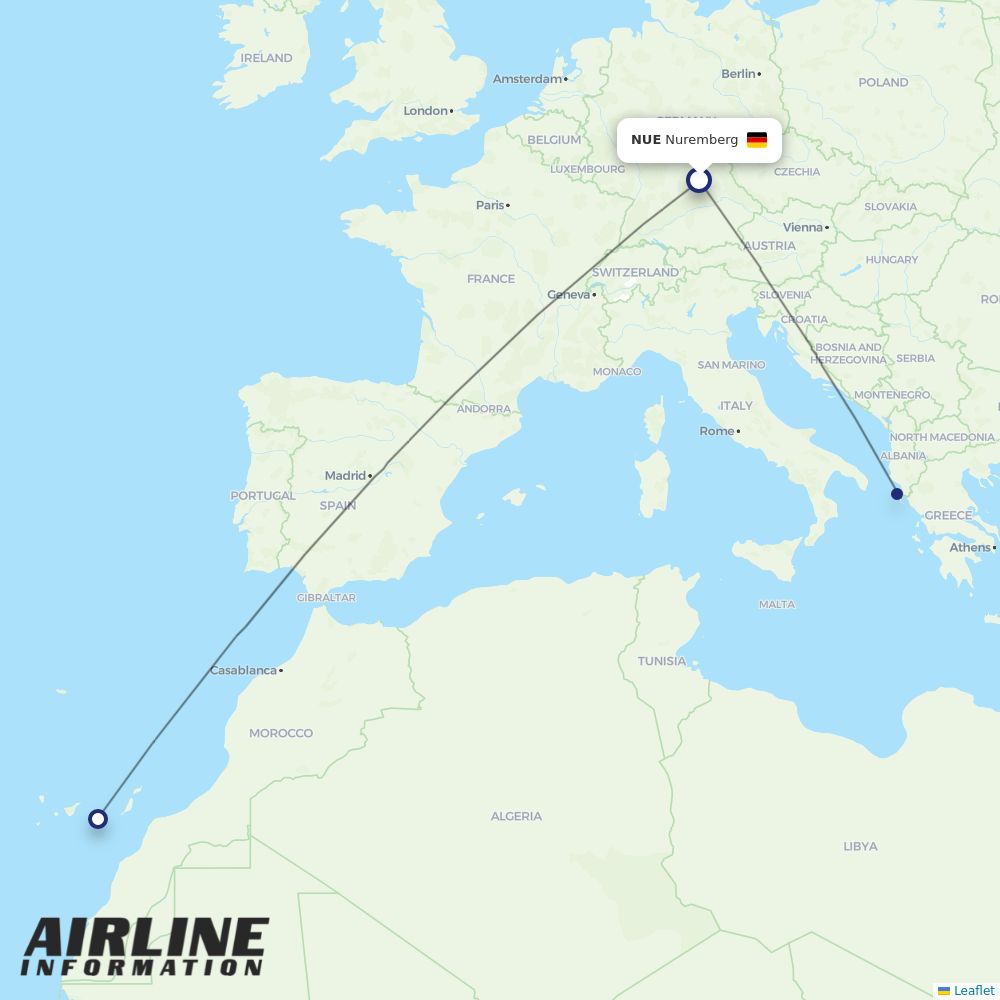 Corendon Airlines Europe routes from NUE