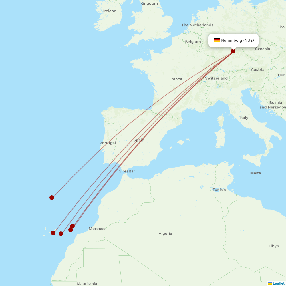 Corendon Airlines Europe at NUE route map