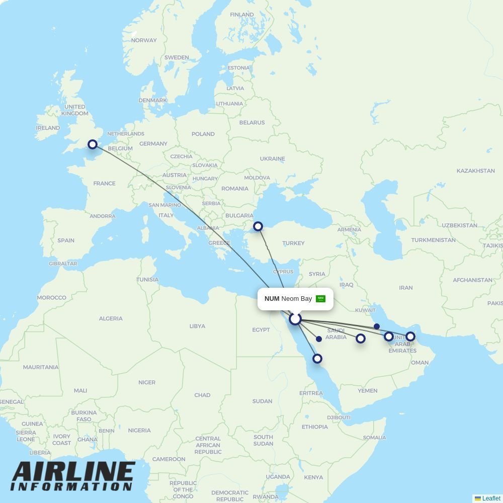 Saudia routes from NUM
