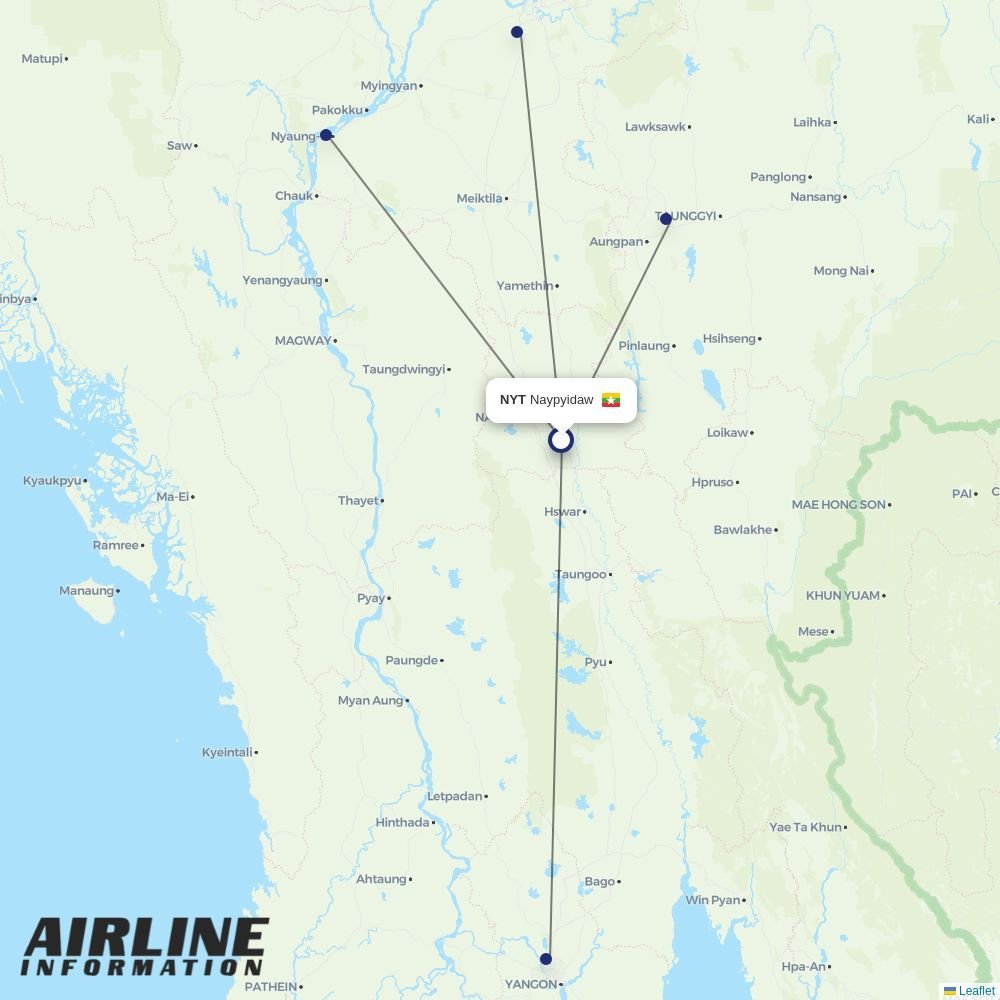 Myanmar National Airlines routes from NYT
