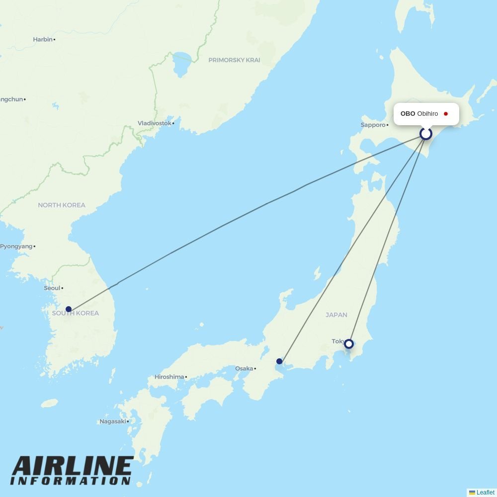 JAL routes from OBO