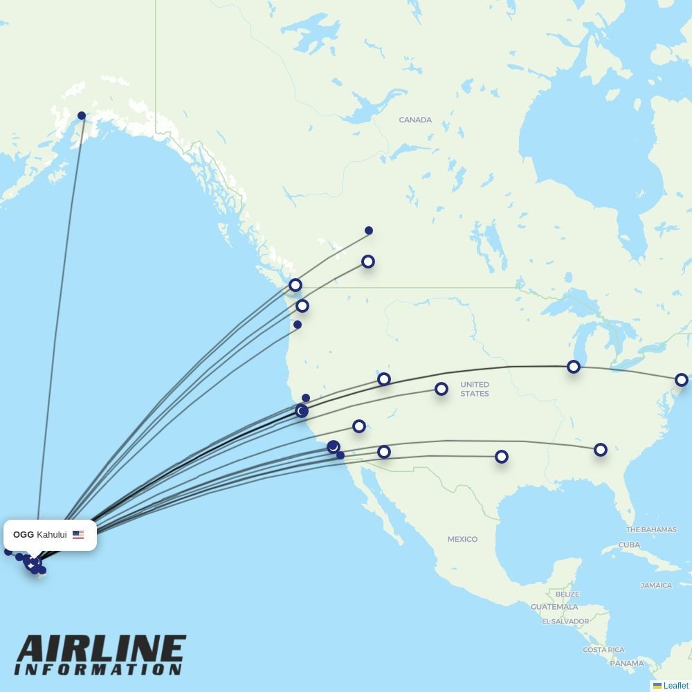 Alaska Airlines routes from OGG