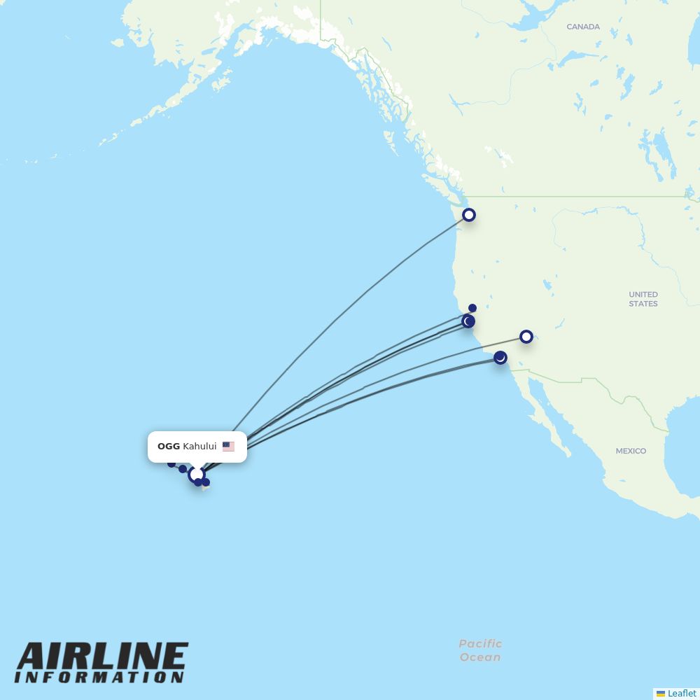 Hawaiian Airlines routes from OGG