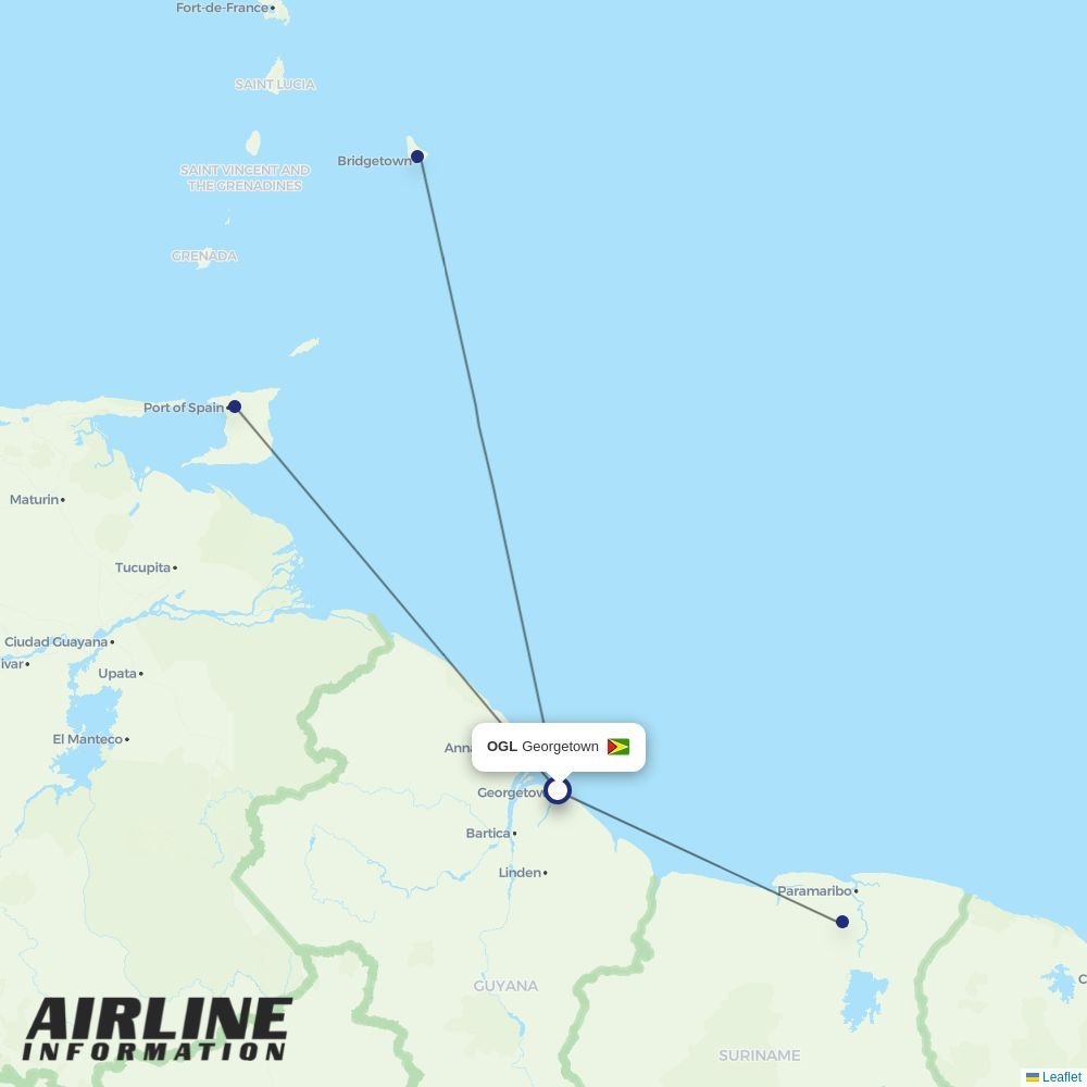 Caribbean Airlines routes from OGL