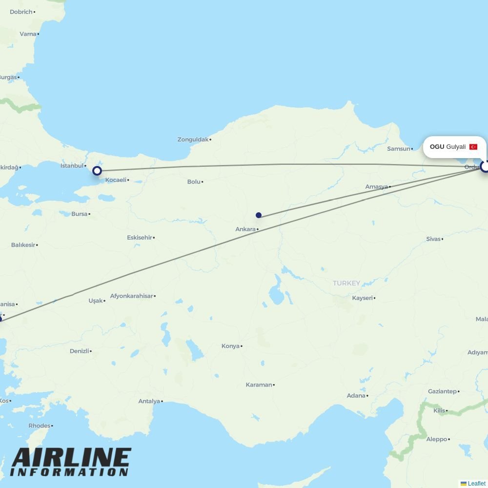AJet routes from OGU