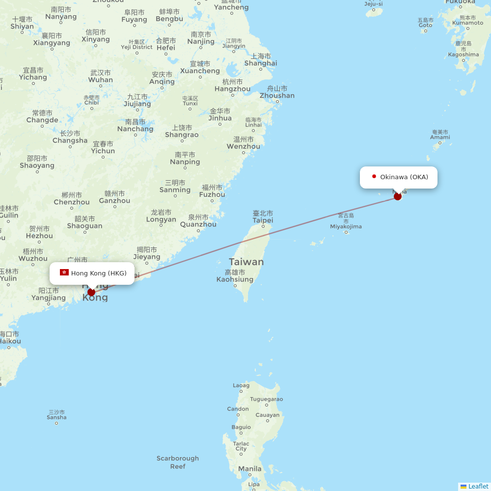 Hong Kong Airlines at OKA route map