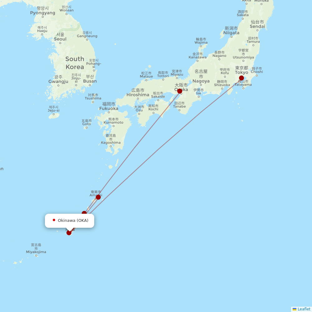 JAL at OKA route map