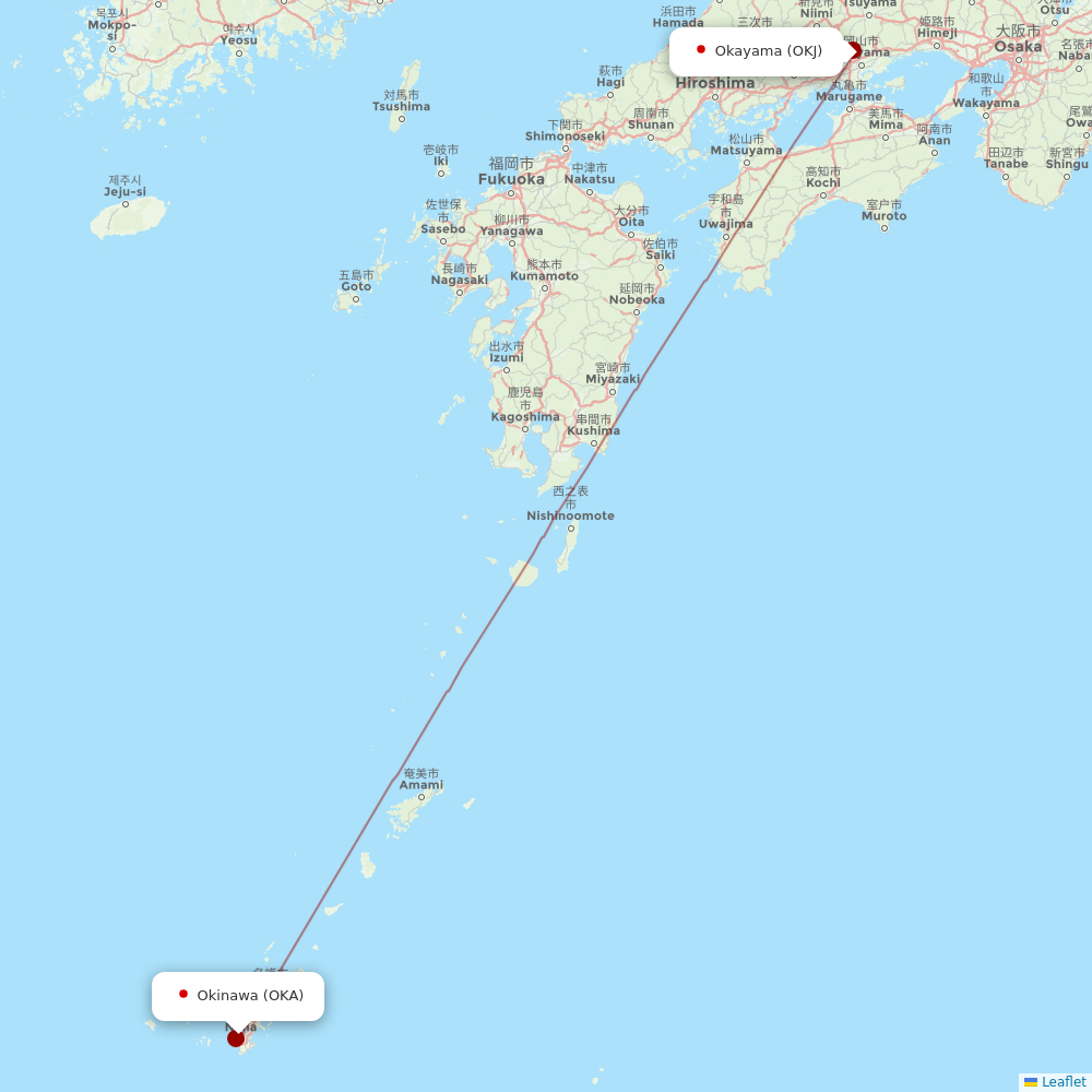 Japan Transocean Air at OKJ route map