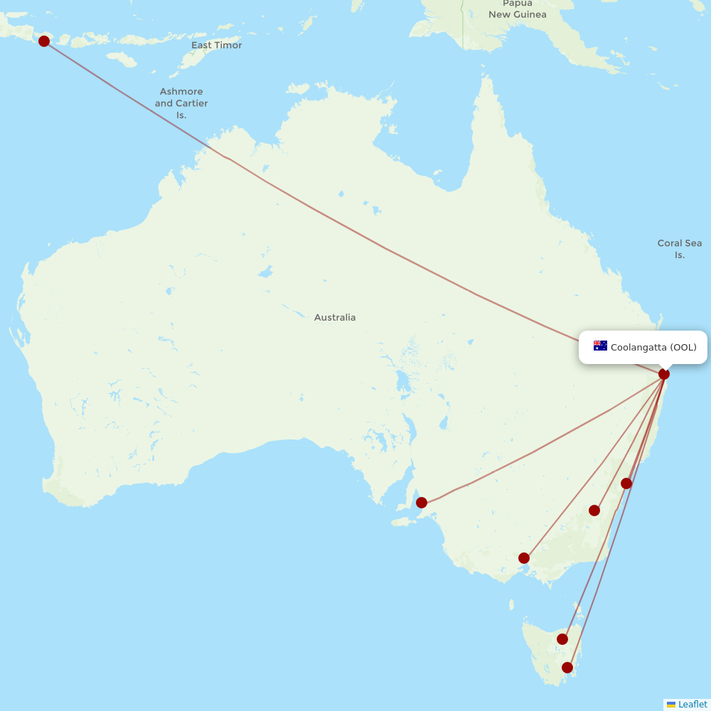 Virgin Australia at OOL route map