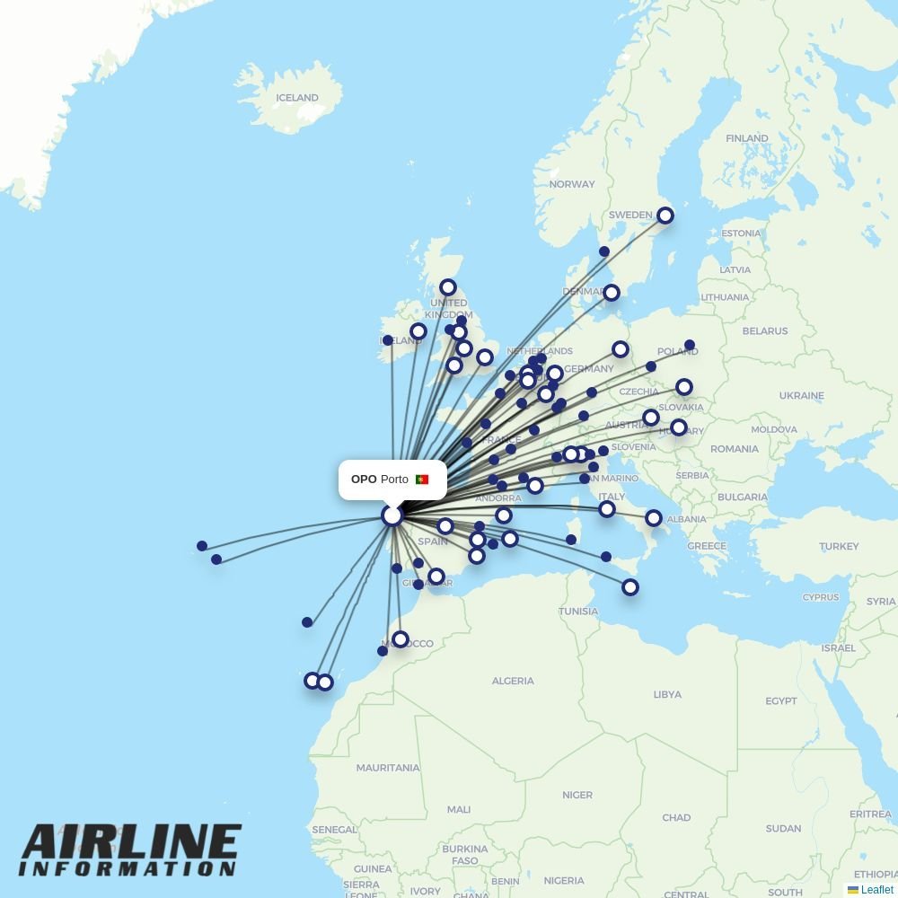 Ryanair routes from OPO
