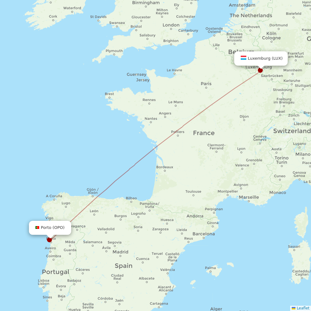 Luxair at OPO route map