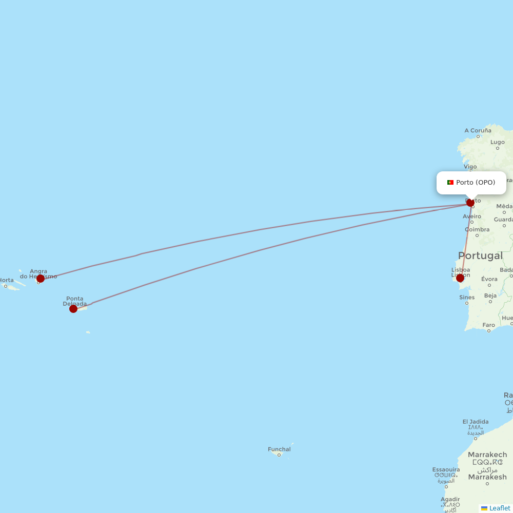 Azores Airlines at OPO route map