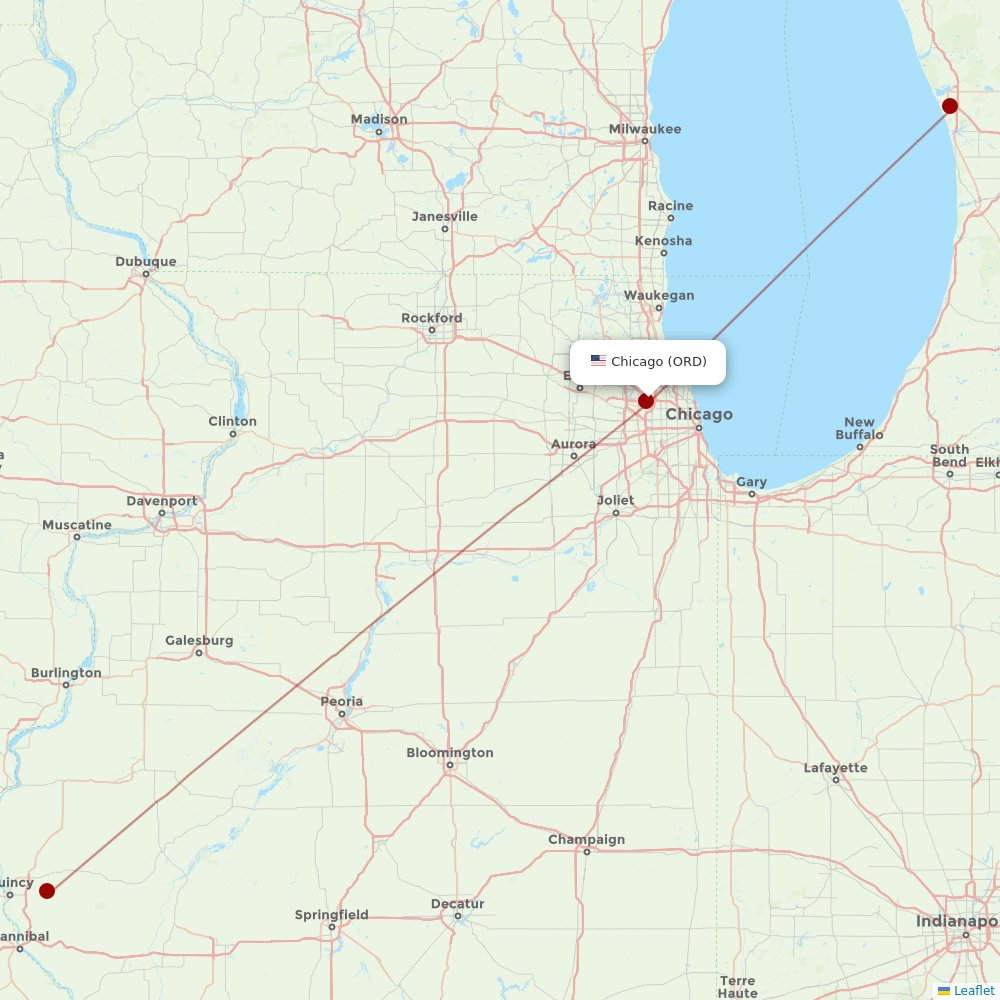 Southern Airways Express at ORD route map