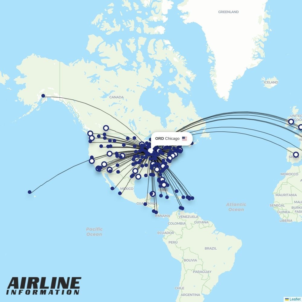 American Airlines routes from ORD