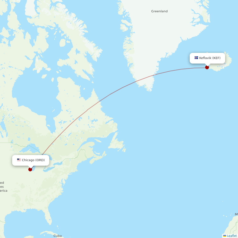 Icelandair at ORD route map