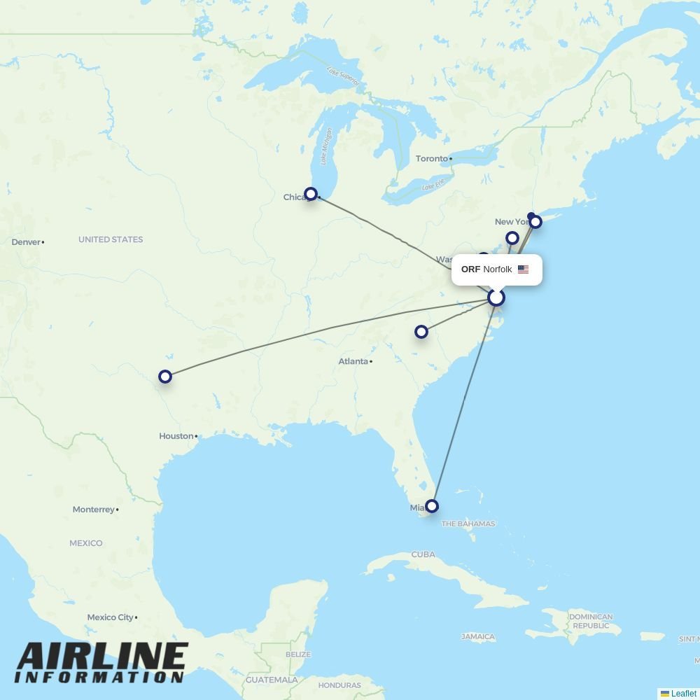 American Airlines routes from ORF
