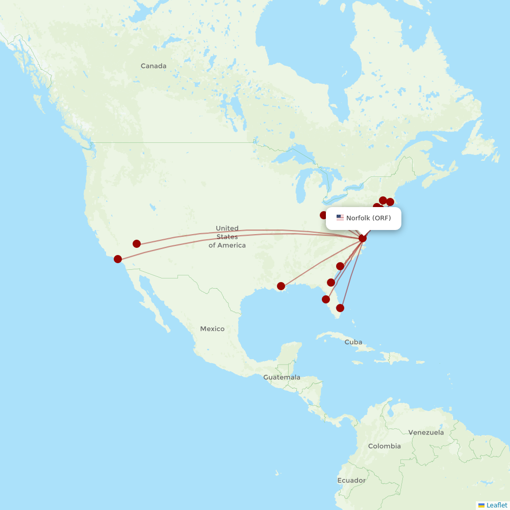 Breeze Airways at ORF route map