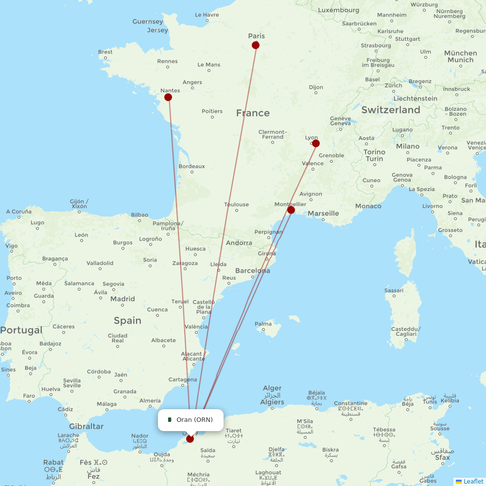 Transavia France at ORN route map