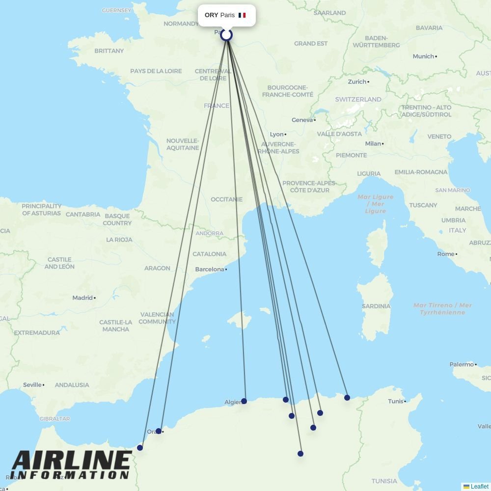 Air Algerie routes from ORY