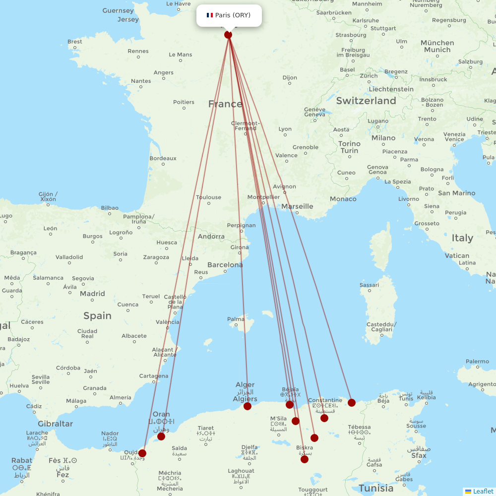 Air Algerie at ORY route map