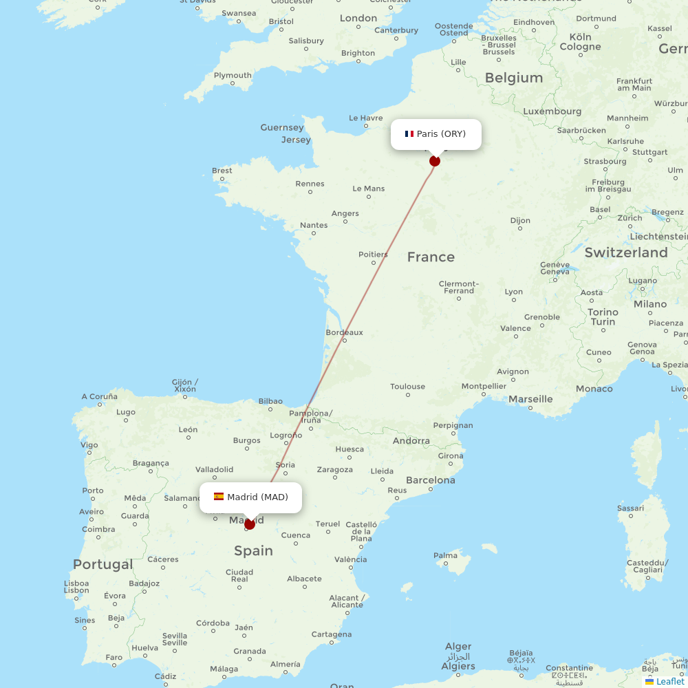 Iberia at ORY route map