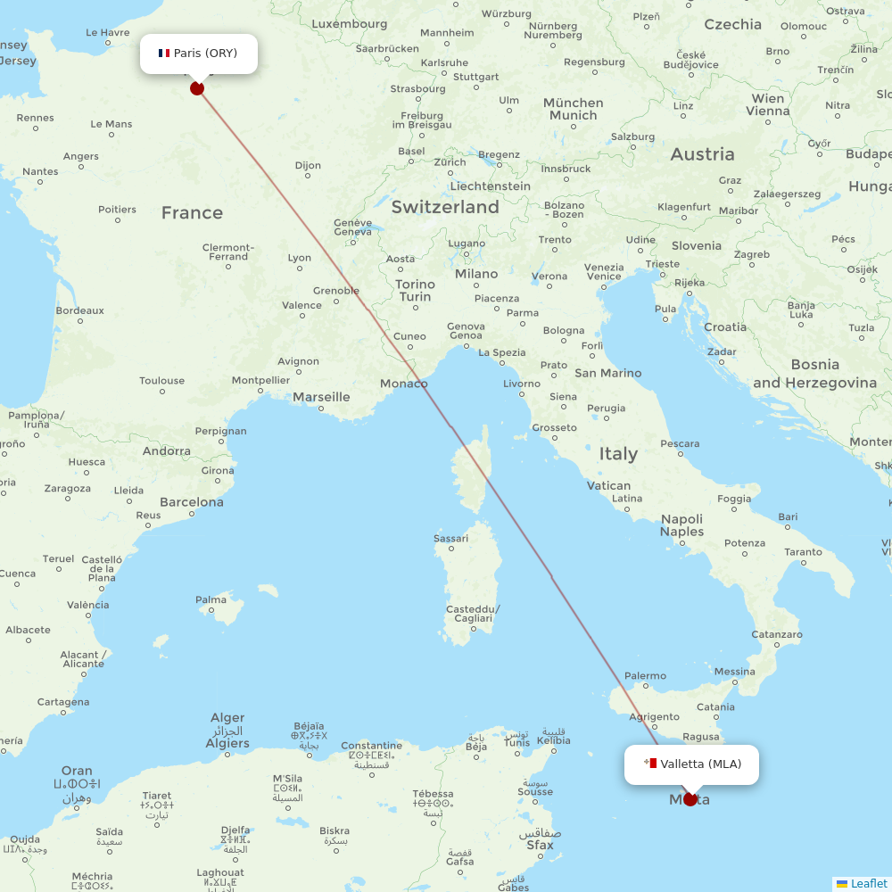 Air Malta at ORY route map