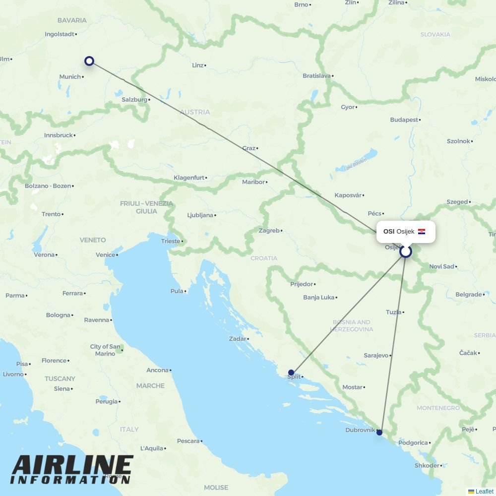 Croatia Airlines routes from OSI