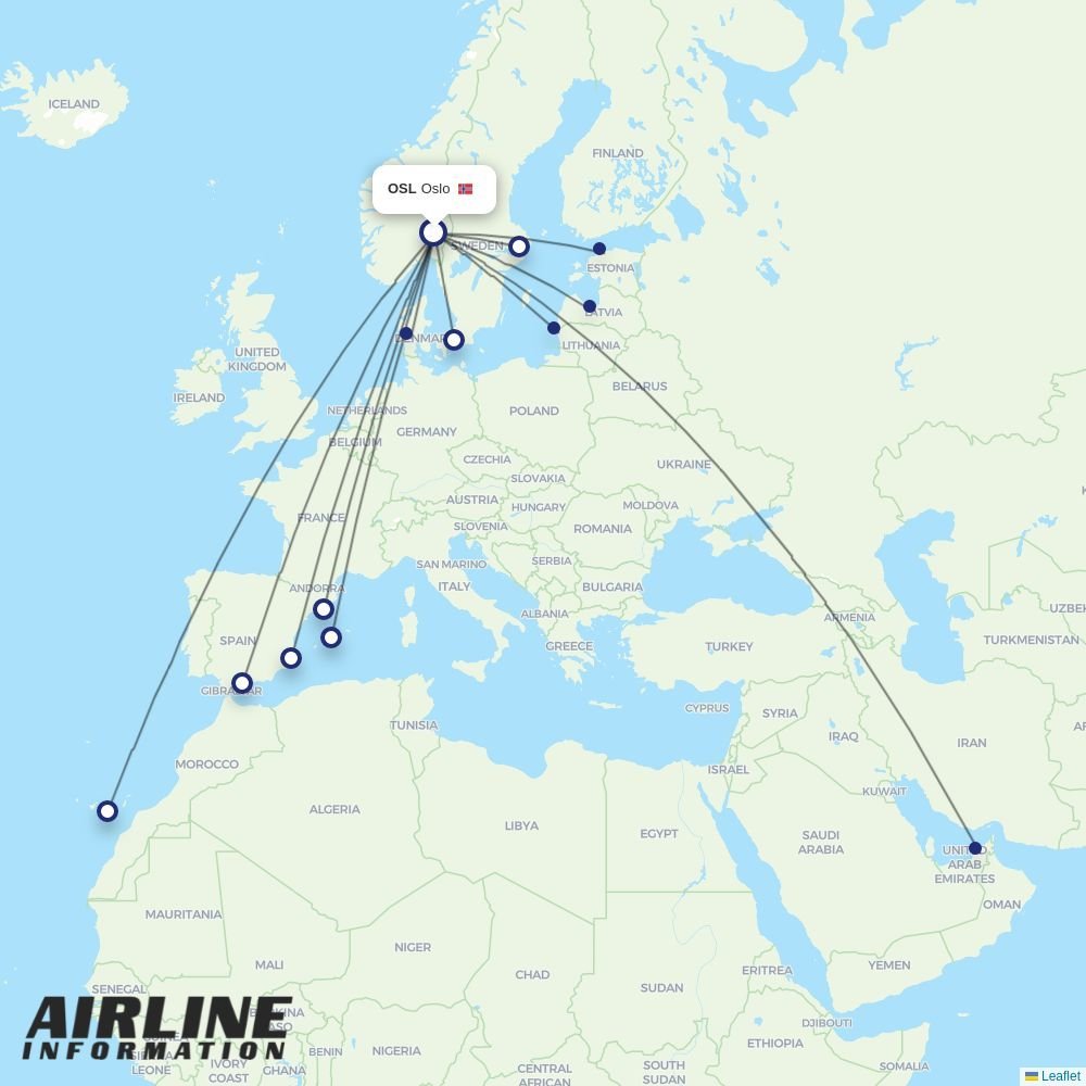 Norwegian Air Sweden routes from OSL