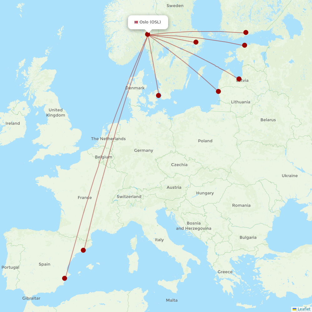 Norwegian Air Intl at OSL route map