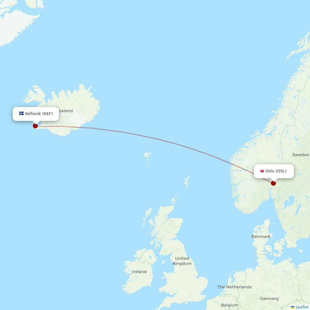 Icelandair at OSL route map