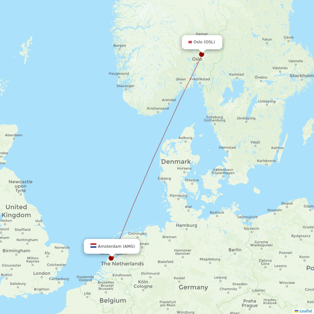 KLM at OSL route map