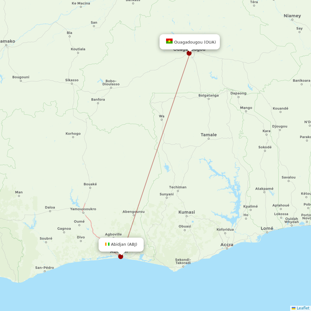 Air Cote D'Ivoire at OUA route map