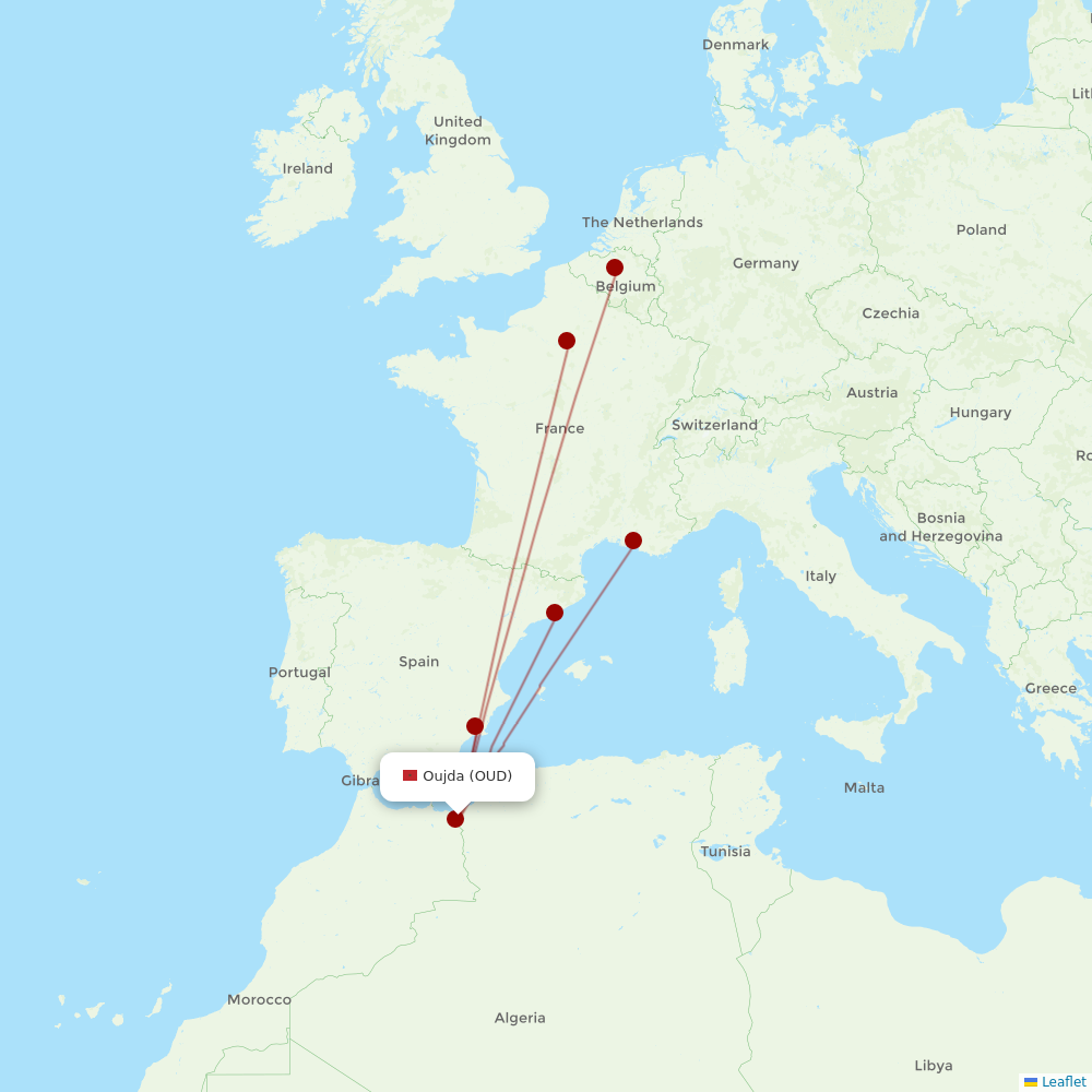 Air Arabia Maroc at OUD route map