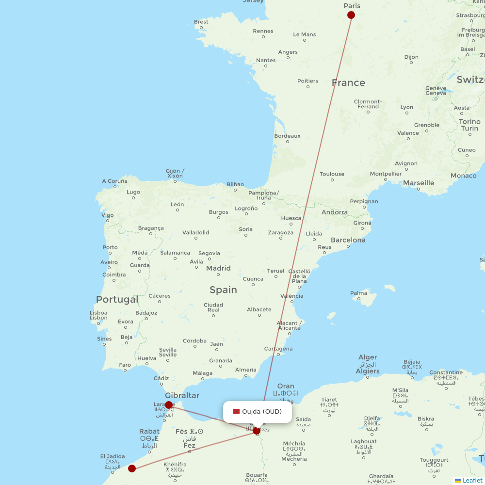 Royal Air Maroc at OUD route map