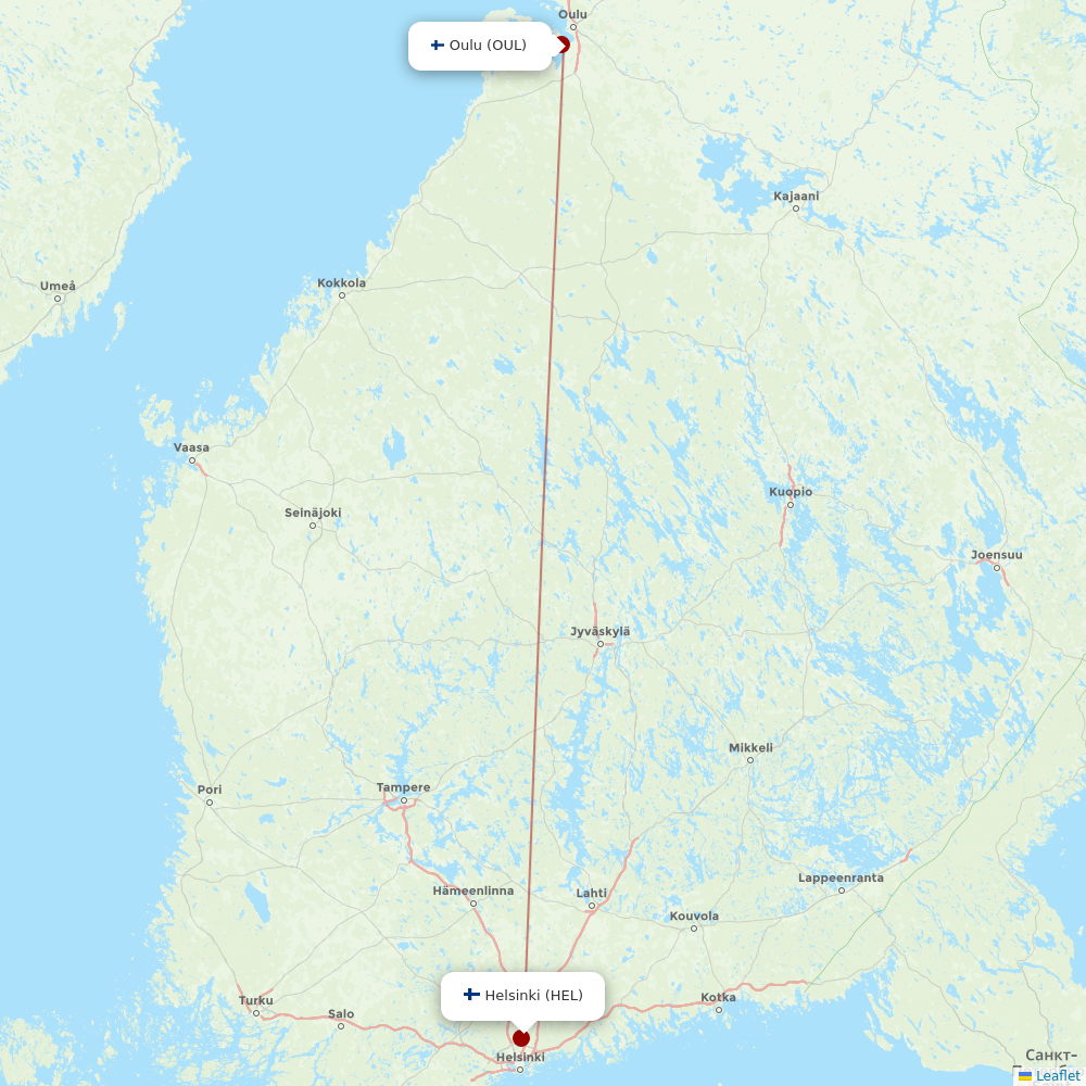 Finnair at OUL route map