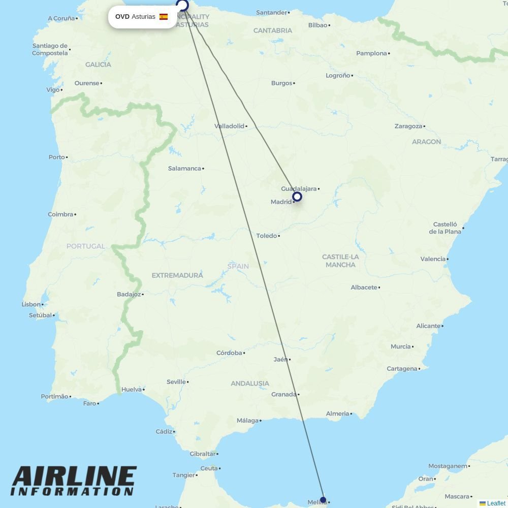 Iberia routes from OVD