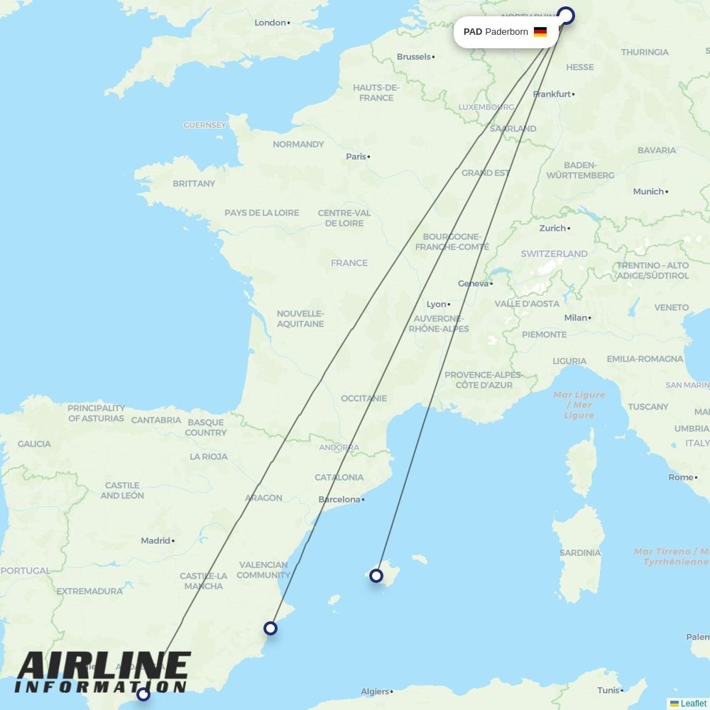 Ryanair routes from PAD