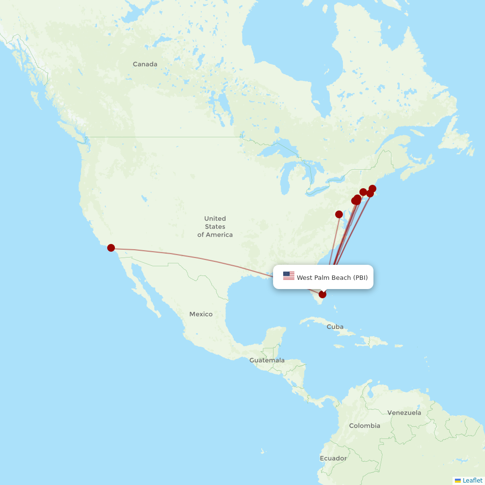 JetBlue at PBI route map