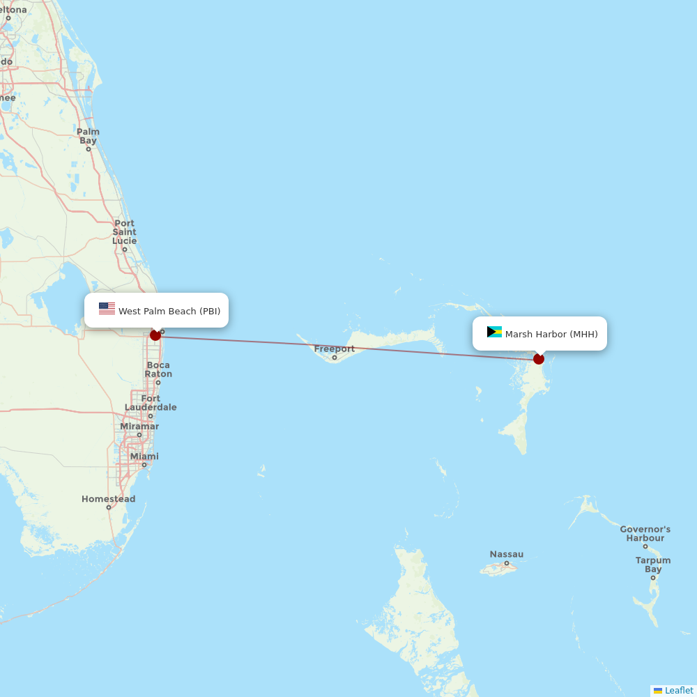 Bahamasair at PBI route map
