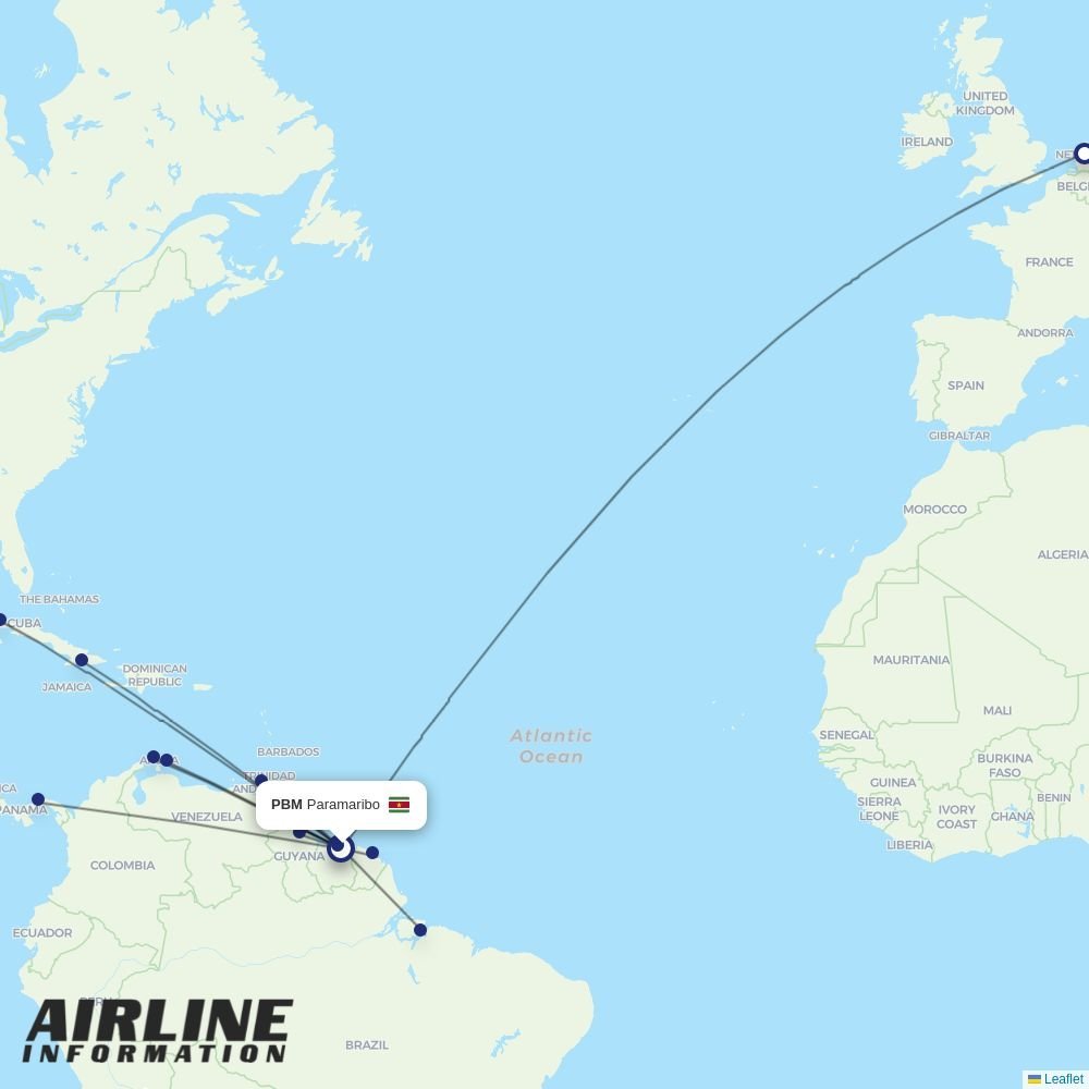 Surinam Airways routes from PBM